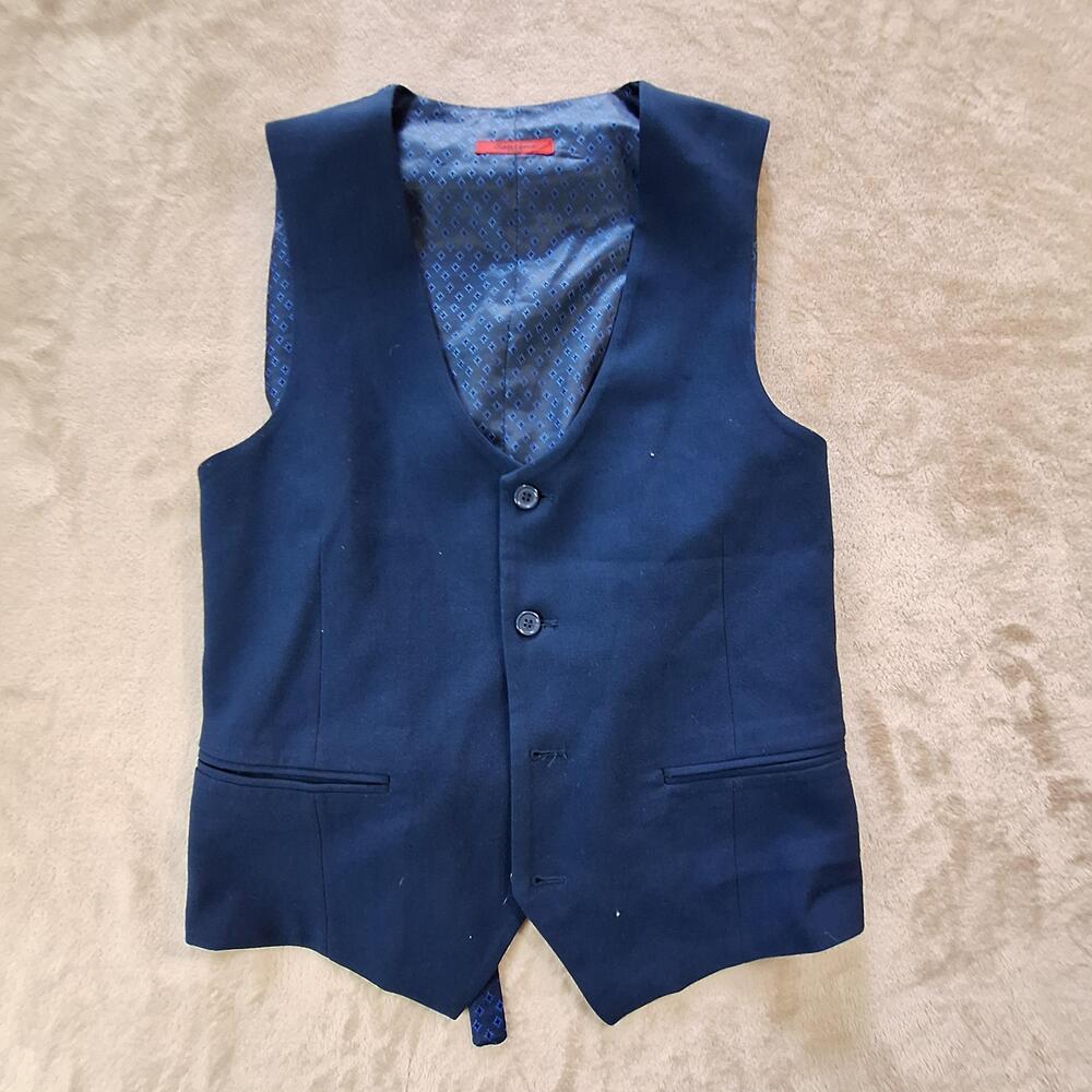 Santeni Suit Vest Mens 36S 30W Indigo Blue Stretch Business Formal 3 Piece